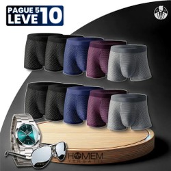 [Pague 5, Leve 10] Kit de Cuecas Brave BOX de Fibra de Bambu 