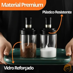 Kit Porta Temperos e Condimentos de Vidro com Tampa e Colher Embutida - Entrega Grátis