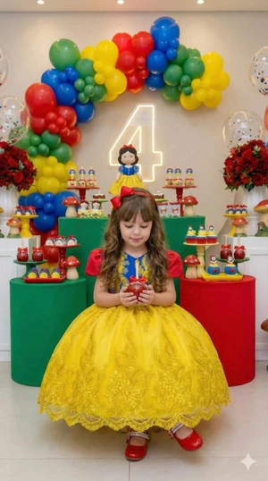 Vestido Temático Luxo Bordado - Branca de Neve  