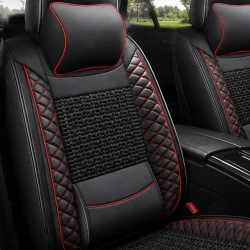 Kit Completo de Capas para Banco de Carro Nureon em Couro Legítimo Universal 5 Lugares Com Airbag + Tapetes e Capa de Volante