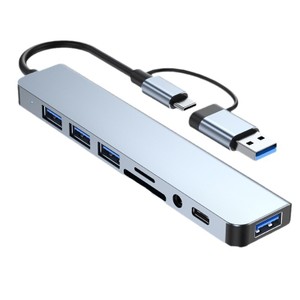 8 em 2 usb + tipo c hub docking station com adaptador de entrada de áudio de 3.5mm leitor de cartão micro sd portátil tablet conversor de disco de telefone
