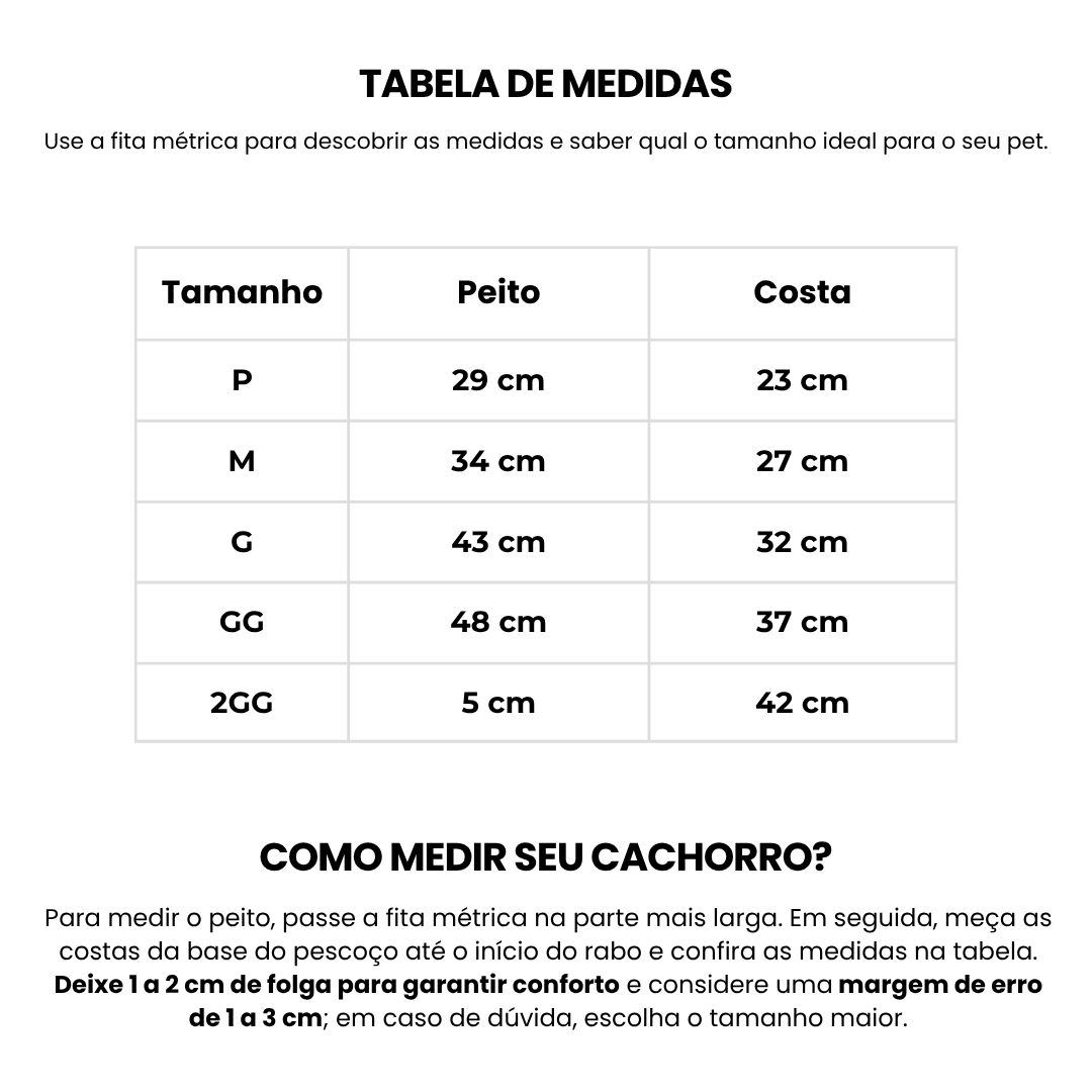 Tabela de medidas