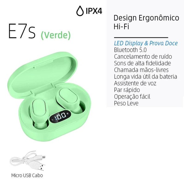 E7S TWS HiFi Fone De Ouvido Bluetooth 5.0 Sem Fio Com Cancelamento De Ruído Display LED A6s E6s
