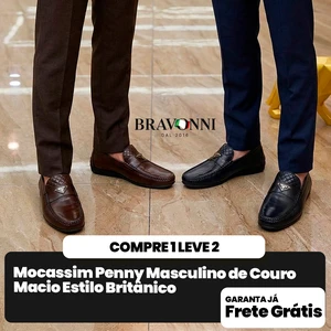 [COMPRE 1 E LEVE 2] – Mocassim Penny Masculino de Couro Macio Estilo Britânico