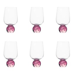 Jogo 6 Taças Base Esfera Rosa e Transparente 550ml