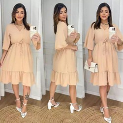 Vestido Feminino Curto Duna /Moda Evangelica / Tem elástico na cintura