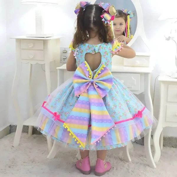 Vestido Festa Junina Xadrez  + Saia de Armação + 2 Laços