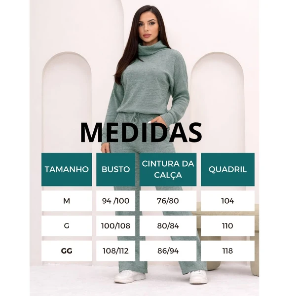 Conjunto Inverno Feminino elegante Tecido Malha Rib Quente