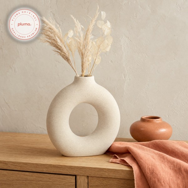 Vaso de Cerâmica Mikonos Redondo Branco 21cm