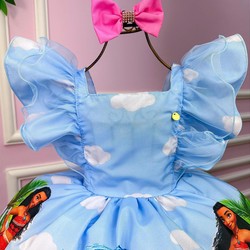 Vestido temático Estampado - Moana - Azul Claro 