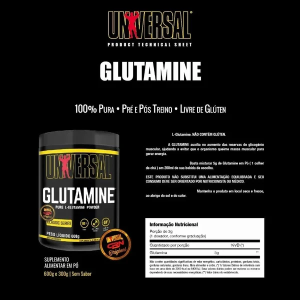 GLUTAMINE - 600G ou 300G - UNIVERSAL NUTRITION