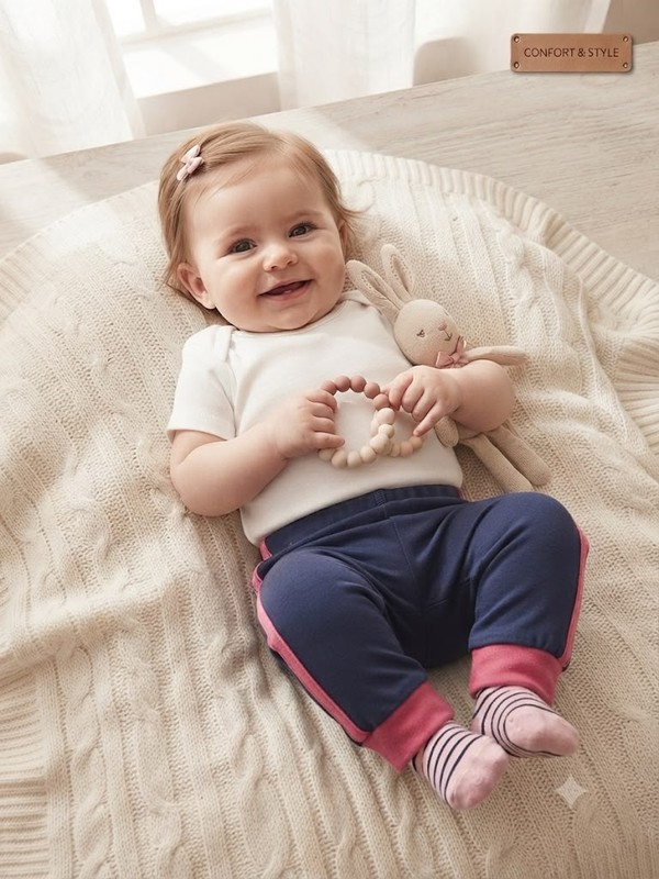 CALÇA BABY BB MARINHO/ROSA 