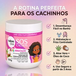 Salon Line SOS Cachos Kids Máscara Capilar Infantil Hidratação Intensa Cachinhos Ondulados Cacheados Crespos Vegana Hipoalergênica a partir de 3 Anos