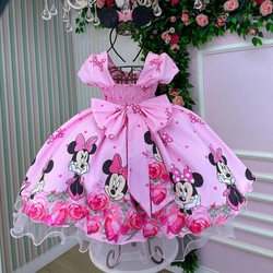 Vestido Temático Luxo Estampado - Minnie Mouse Laço