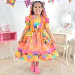 Vestido Festa Junina Xadrez  + Saia de Armação + 2 Laços