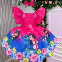 Vestido Temático Luxo Estampado - Lillo & Stitch - Pink  