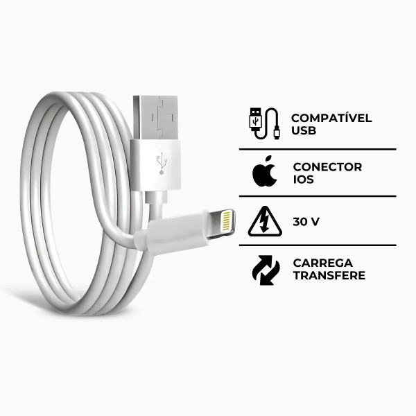 KIT 5 Cabos Lightning Conector USB