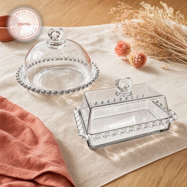 Kit Queijeira e Manteigueira de Cristal Coração Lyor - Transparente
