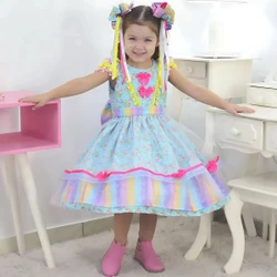Vestido Festa Junina Xadrez  + Saia de Armação + 2 Laços