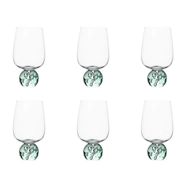 Jogo 6 Taças Base Esfera Verde e Transparente 580ml