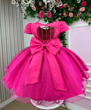 Vestido Temático Luxo - Barbie Rosa Pink Glitter 