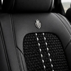 Kit Completo de Capas para Banco de Carro Acelon em Couro Legítimo Universal 5 Lugares Com Airbag + Tapetes e Capa de Volante