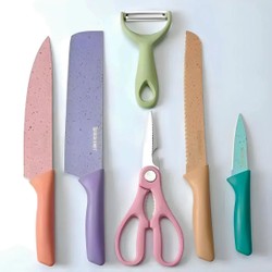 Conjunto de Facas 6 Peças Aço Inoxidável Colorido Multifuncional