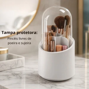 Organizador De Pincéis De Maquiagem Giratorio 360° Com Tampa