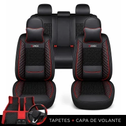 Kit Completo de Capas para Banco de Carro Nureon em Couro Legítimo Universal 5 Lugares Com Airbag + Tapetes e Capa de Volante