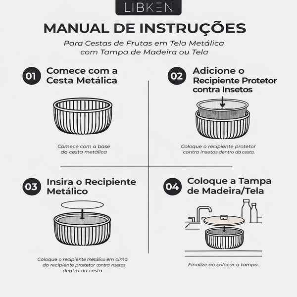 Fruteira de Mesa com Tampa Tela Mesh
