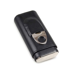 Porta 3 Charutos em Couro Phantom com Cortador - Preto