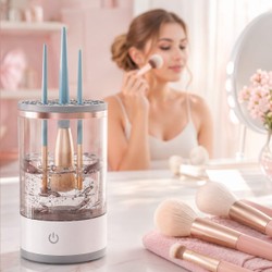Limpador Elétrico de Pincéis de Maquiagem USB com Rotação Automática Limpa e Seca Rápido