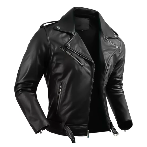 Jaqueta Masculina de Couro com Cinto Frontal