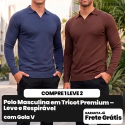 [COMPRE 1 E LEVE 2] Polo Masculina em Tricot Premium – Leve e Respirável com Gola V