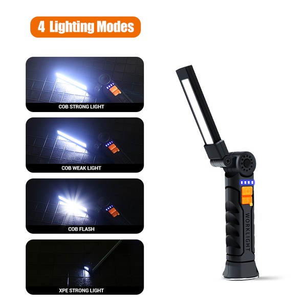 1pc cob led luz de trabalho regulável usb recarregável lanterna led lâmpada inspeção com ímã & gancho 14500/18650 bateria tocha luz