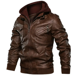 Jaqueta de Couro Masculina com Capuz Firenzi