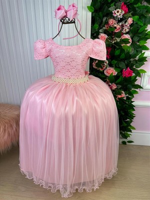 Vestido Luxuoso Longo Rendando - Rosa Claro