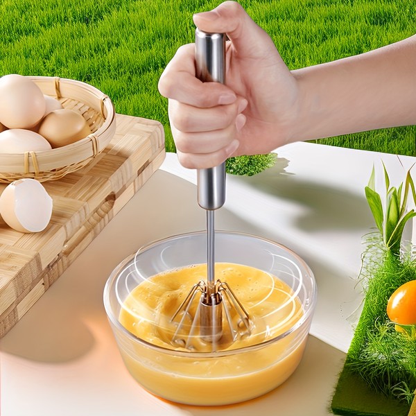 Batedor de ovos de aço inoxidável, misturador semiautomático durável para mistura de creme de ovo sem esforço, agitação e batida para cozimento de cozinha