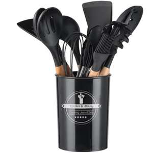 Kit Utensílios Cozinha 12 Peças Silicone Antiaderente PRETO