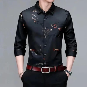 Camisa Masculina Cavallieri em Seda Gelo e Poliéster Manga Longa