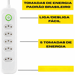 Extensão 5 Tomadas 3 Metros Preto