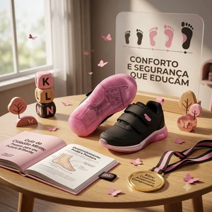 TENIS LIGHT ACENDE A LUZ  PRETO/ROSA  KLIN - 604033