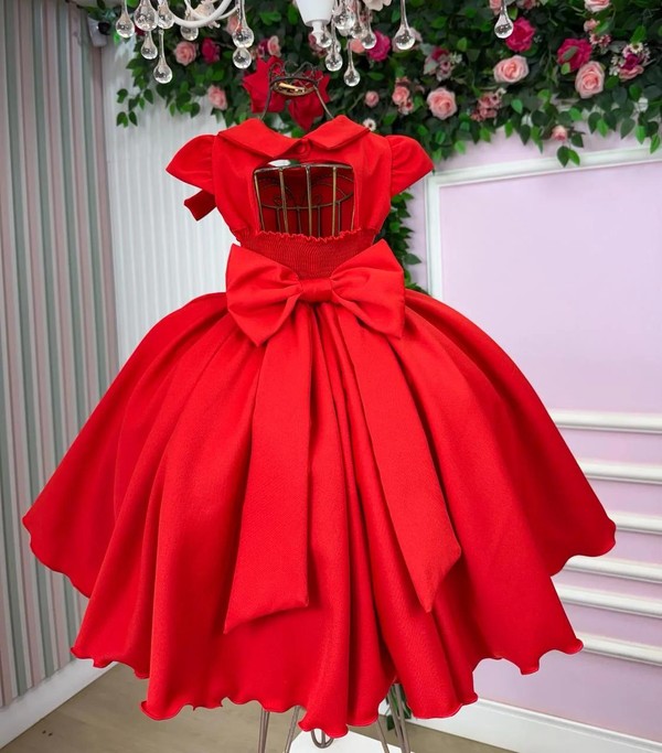 Vestido Luxo Vermelho - Gola com Laço 