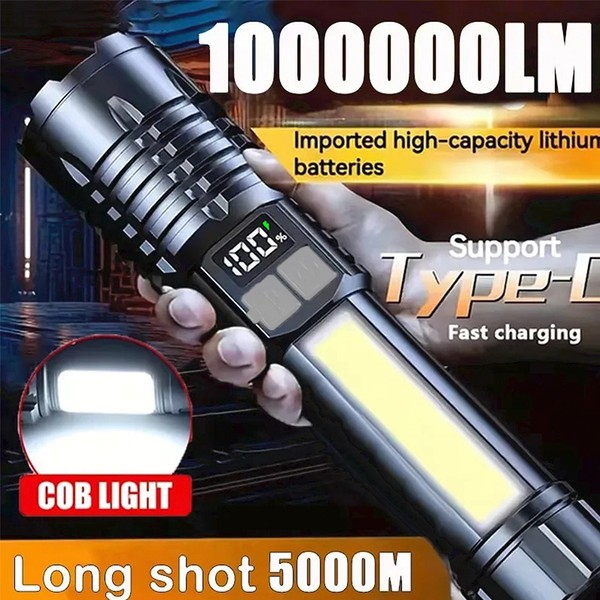 Lanterna led de alta potência poderosa TYPE-C recarregável cob lanterna com luz lateral tocha para acampamento ao ar livre caminhadas