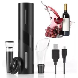 Kit Abridor de Vinho Elétrico Recarregável USB 4 Peças