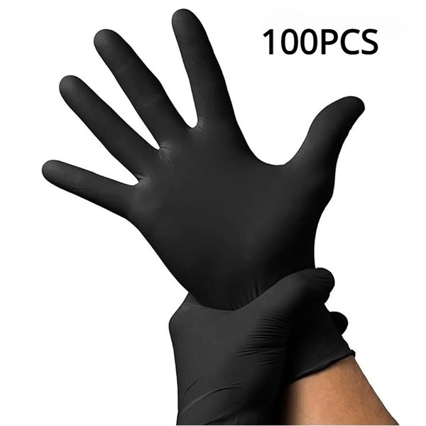 100/50/20 pçs luvas de nitrilo preto engrossado luvas descartáveis para limpeza cabeleireiro à prova dwaterproof água lavar louça tatuagem luvas