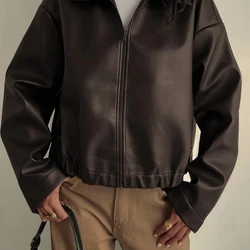 (PAGUE 1, LEVE 2)Jaqueta Casual Solta de Couro Sintético Feminina, Ajuste Regular, Outono/Inverno