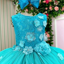 Vestido Luxo Bordado Floral - Verde Tiffany 