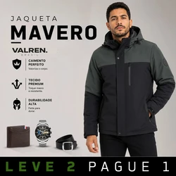 Jaqueta Masculina Maveno em Interior Forrado Térmico a Prova D'Água e Capuz Removível +BRINDES: Relógio, Cinto e Carteira
