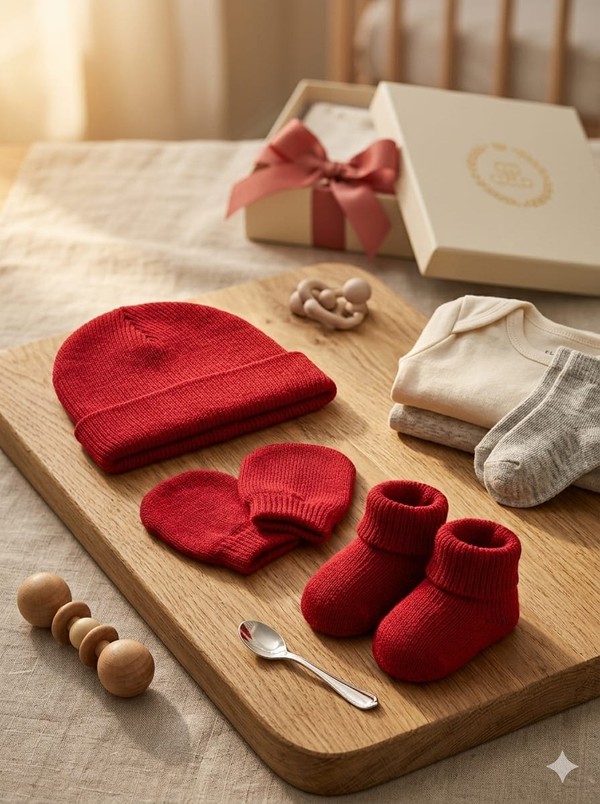 KIT BEBE LUVA/PAR DE LUVAS/ SAPATINHO VERMELHO